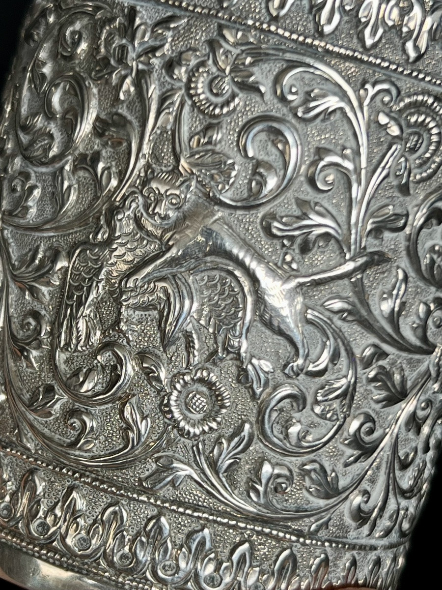 Embossed Silver Box - Animal Hunting Scene - 19th Century -photo-4