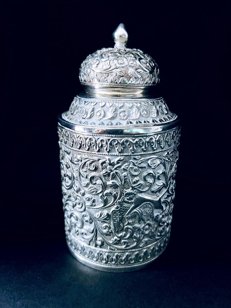 Embossed Silver Box - Animal Hunting Scene - 19th Century 