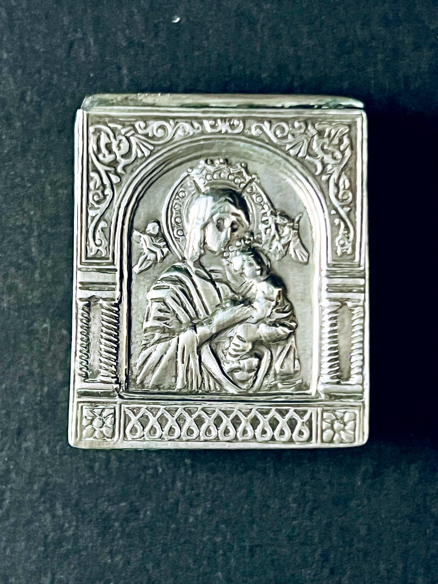 Pilulier en Argent - La Vierge et l’Enfant - XIXè -photo-2