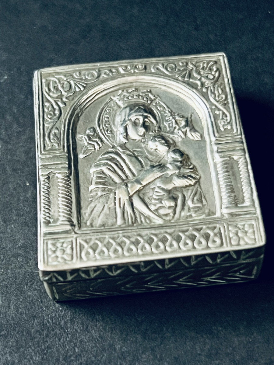 Pilulier en Argent - La Vierge et l’Enfant - XIXè -photo-1