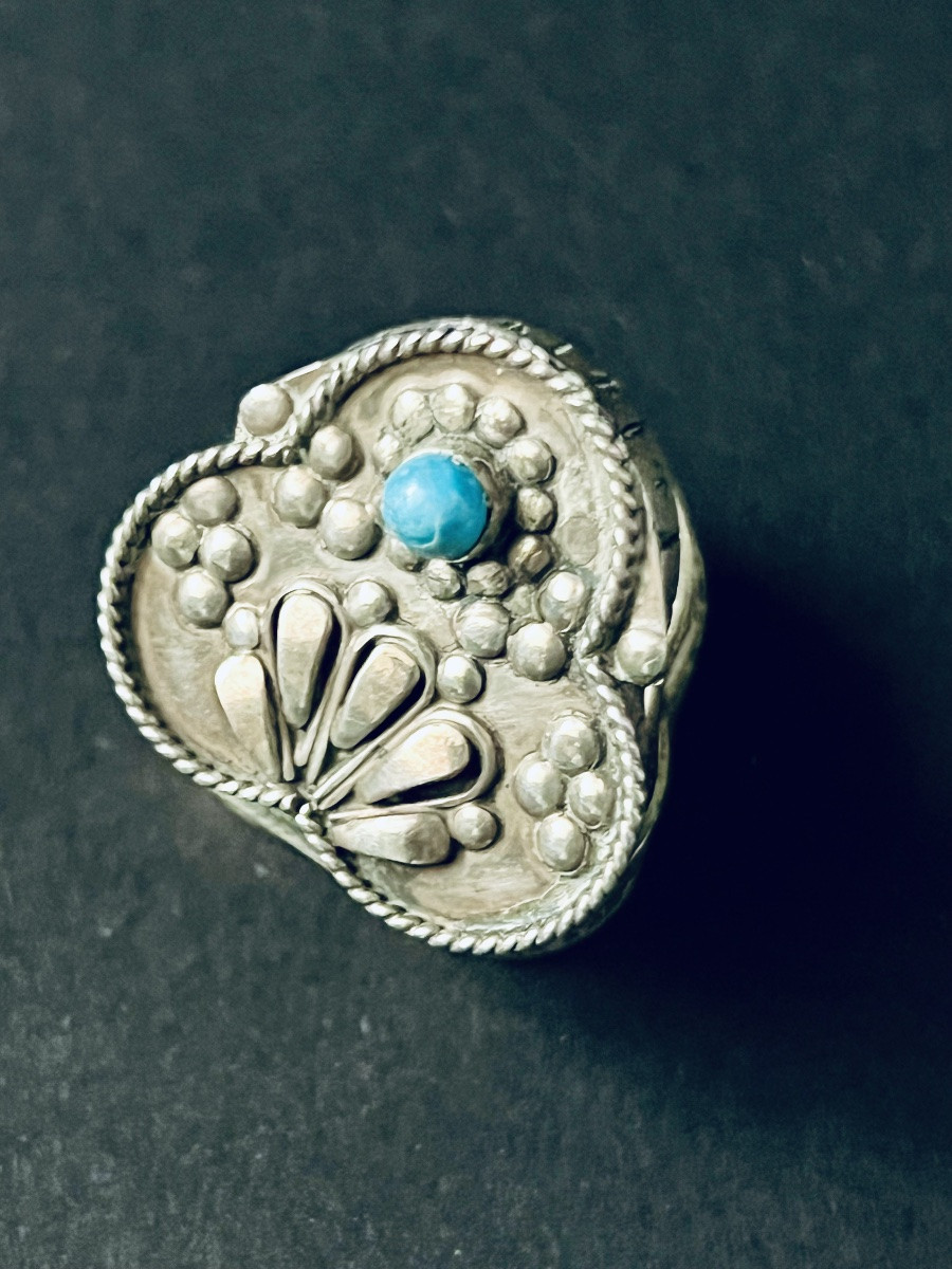 Silver Pillbox Set With A Turquoise - Ottoman Empire - 19th Century-photo-2