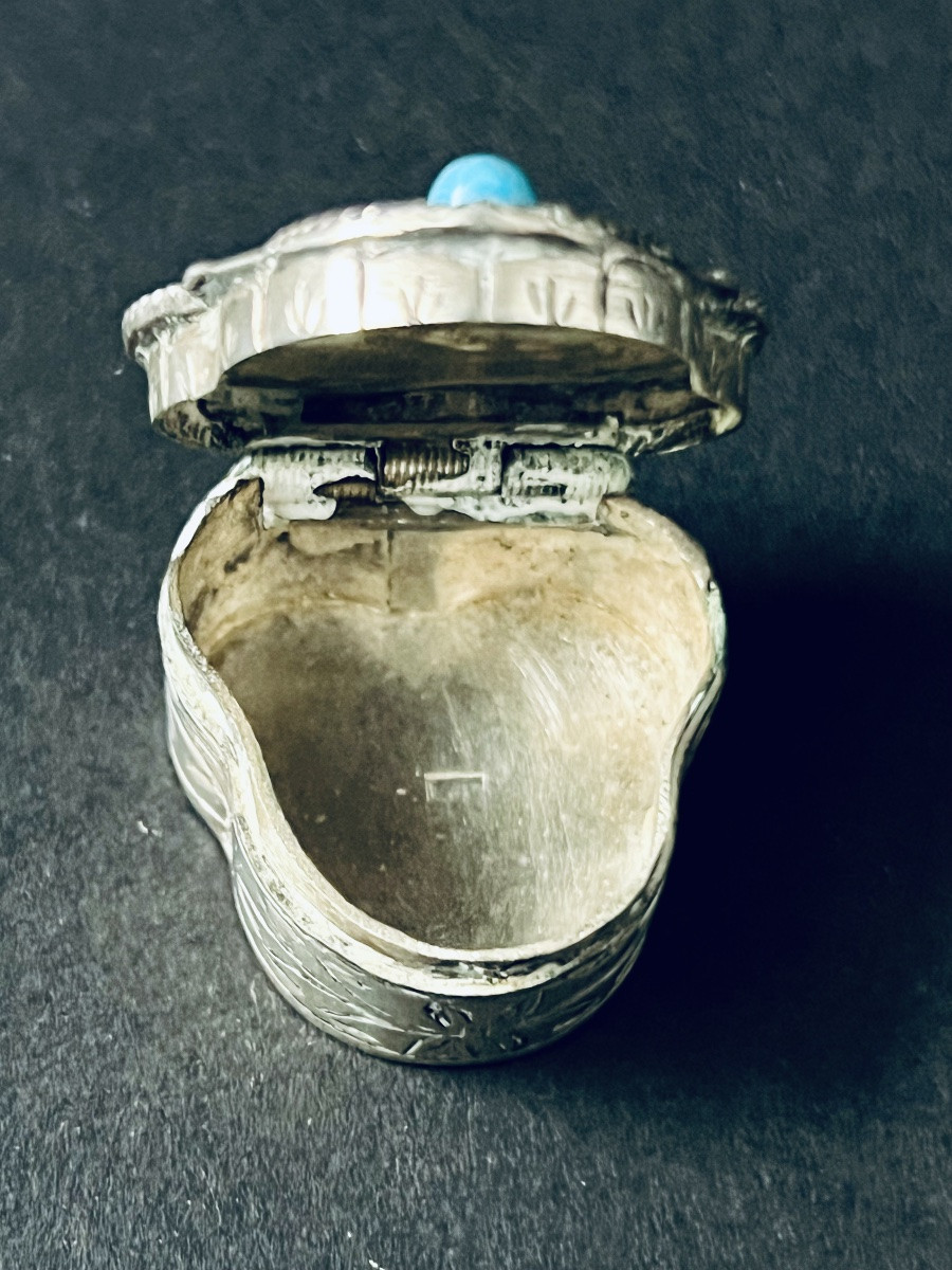 Silver Pillbox Set With A Turquoise - Ottoman Empire - 19th Century-photo-3