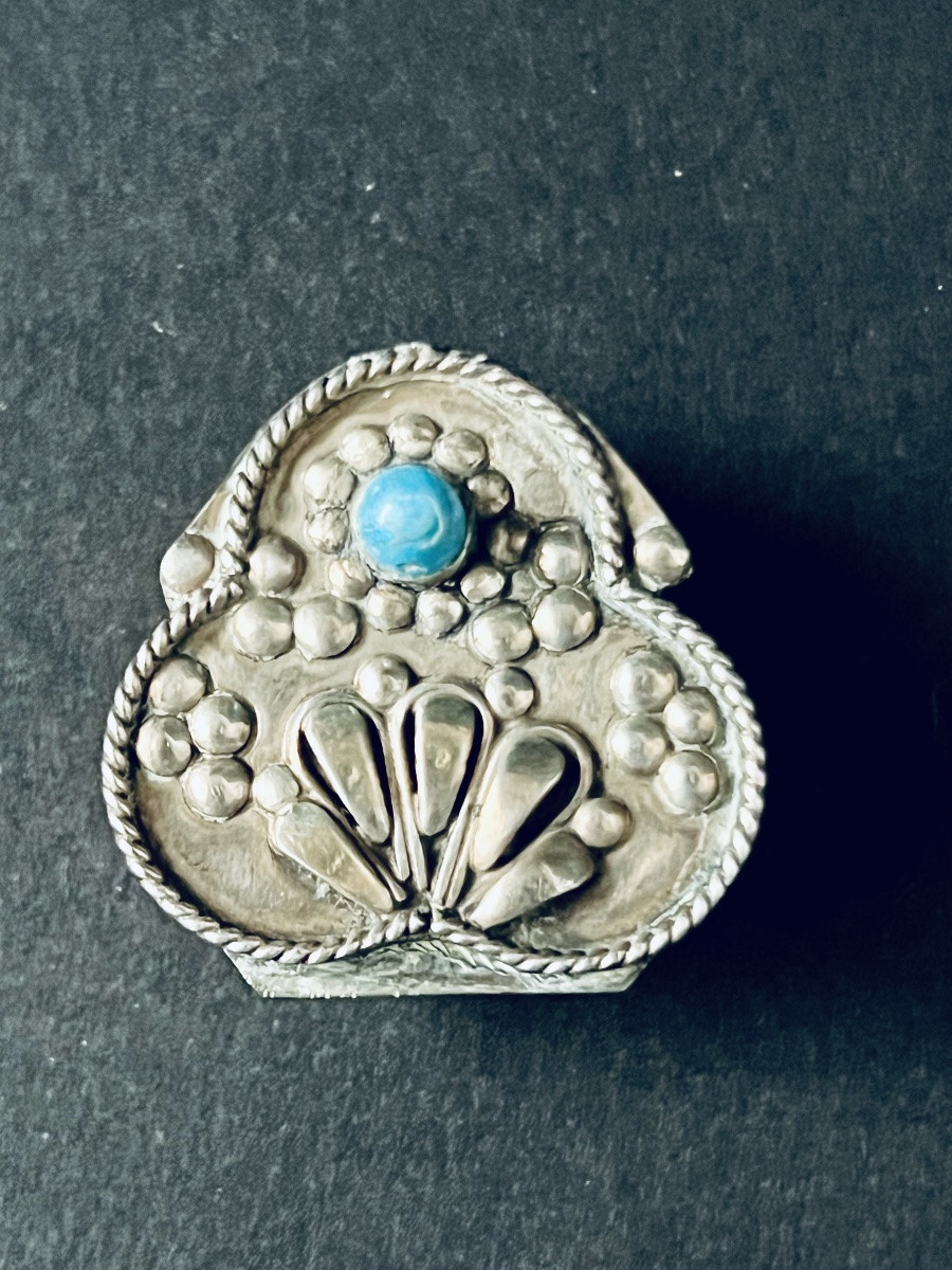 Silver Pillbox Set With A Turquoise - Ottoman Empire - 19th Century-photo-6