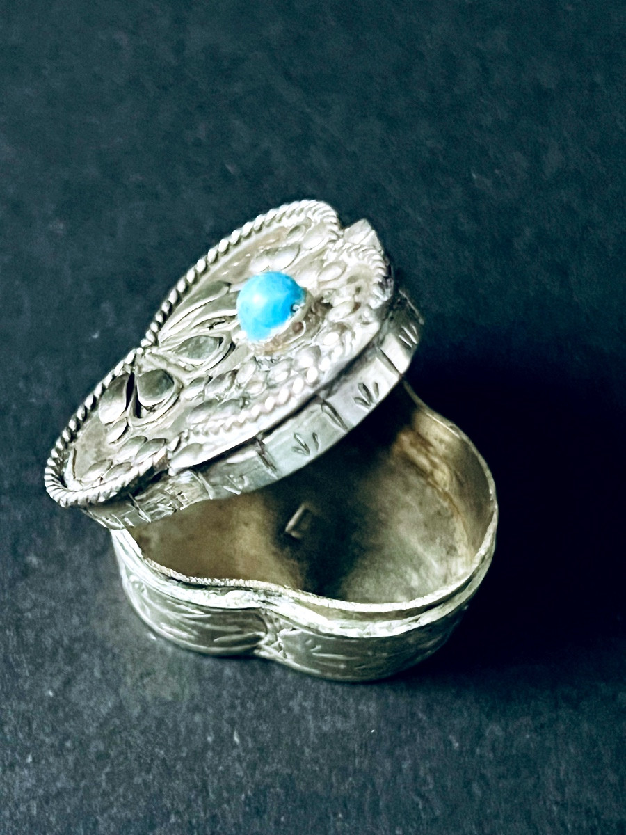 Silver Pillbox Set With A Turquoise - Ottoman Empire - 19th Century
