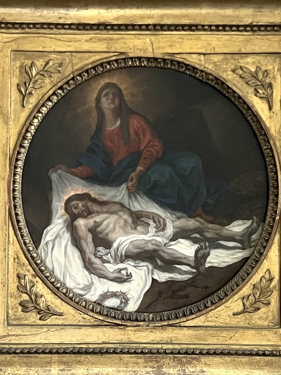 École française : Pietà, huile sur cuivre, 17e/18e s-photo-2