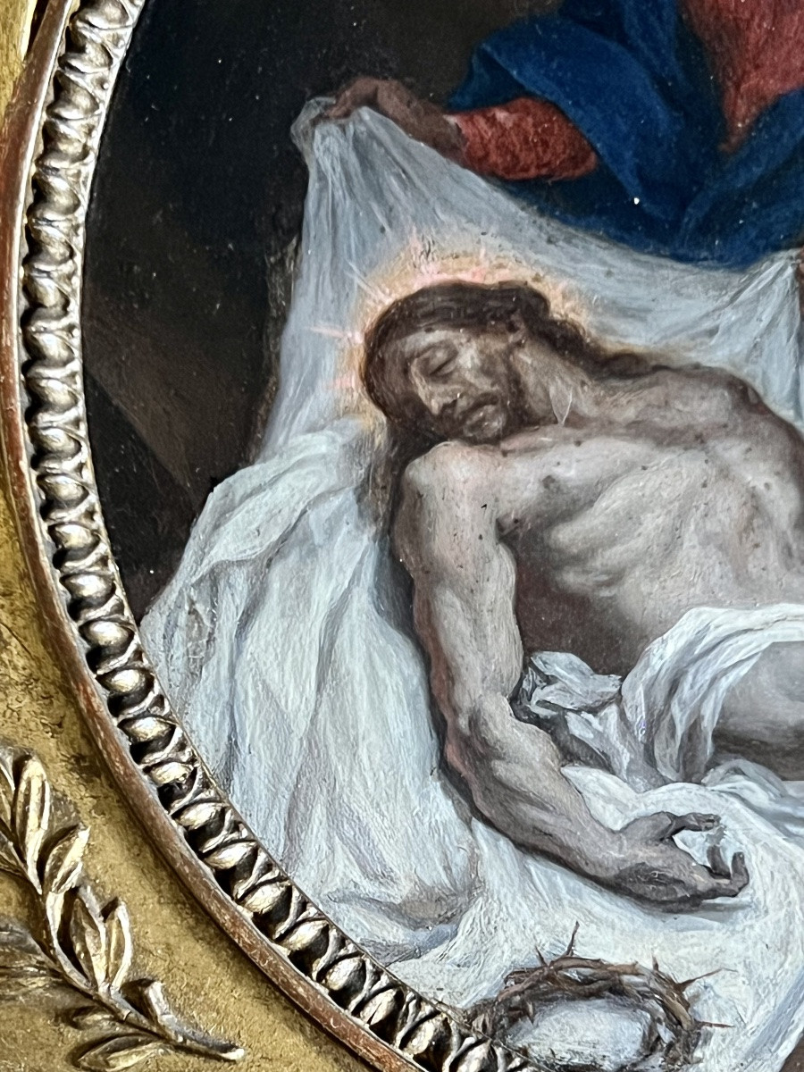 École française : Pietà, huile sur cuivre, 17e/18e s-photo-6