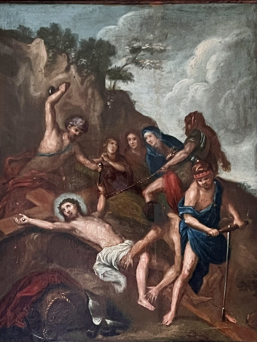École italienne vers 1650  - La mise en croix du Christ -photo-4