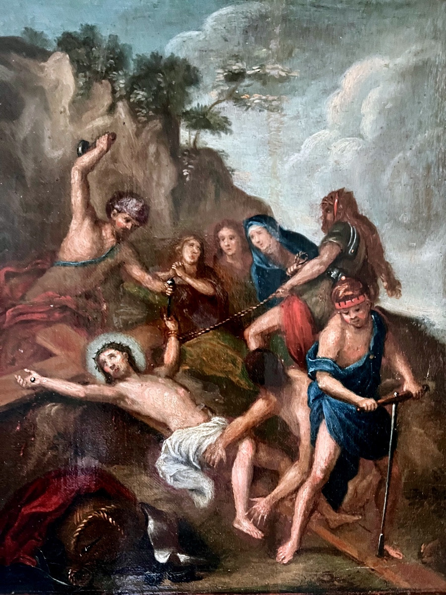 École italienne vers 1650  - La mise en croix du Christ 