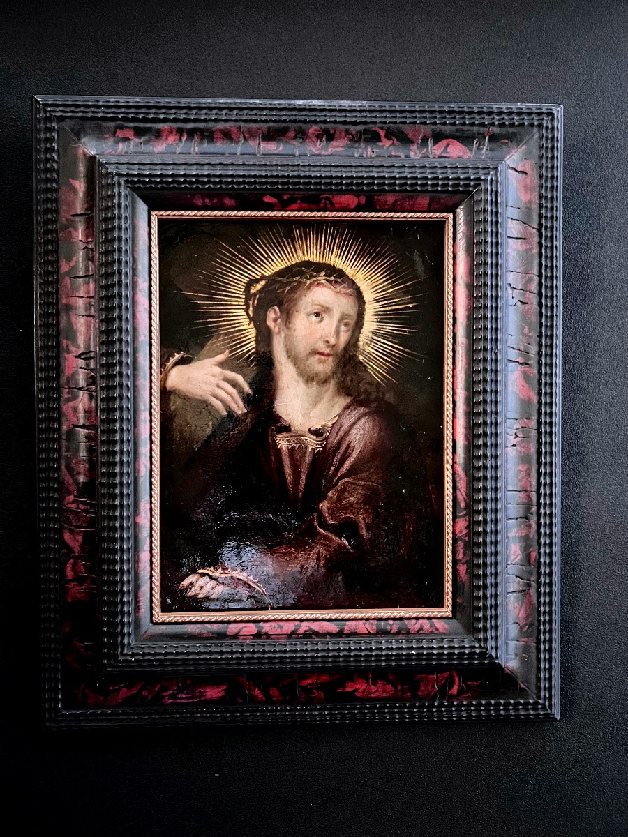 Huile sur cuivre -  le Christ portant la croix -  XVIIè siècle- Espagne-photo-2