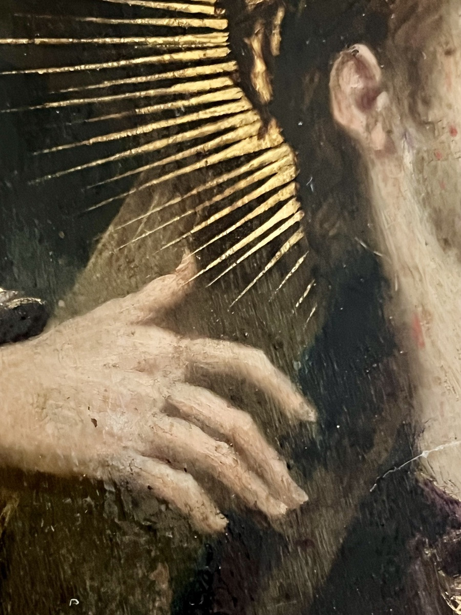 Huile sur cuivre -  le Christ portant la croix -  XVIIè siècle- Espagne-photo-4