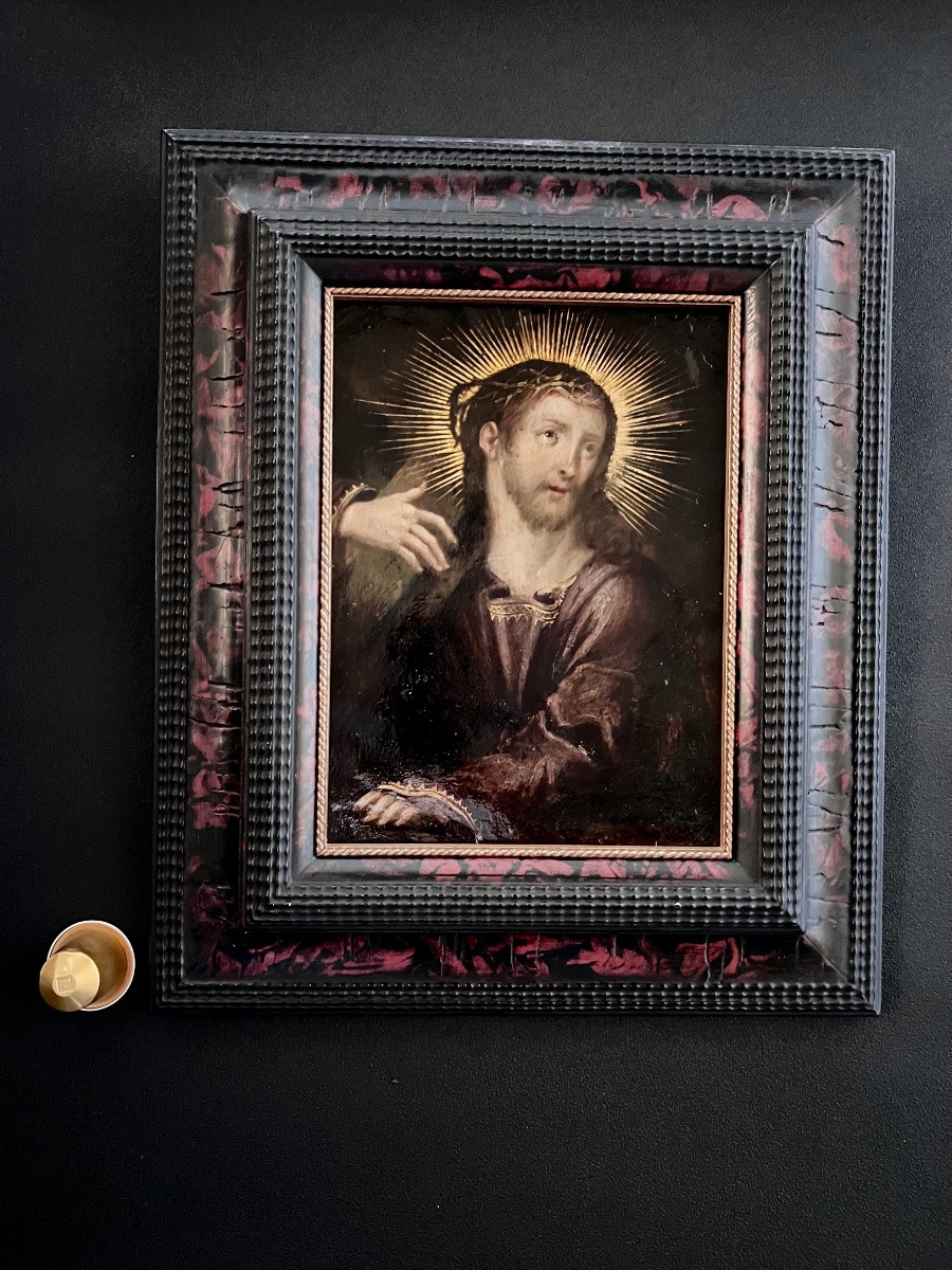 Huile sur cuivre -  le Christ portant la croix -  XVIIè siècle- Espagne-photo-8
