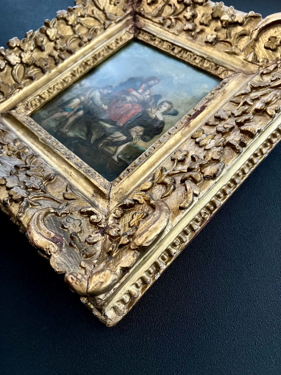 French School: The Flight Into Egypt, Oil On Copper - 17th Century-photo-2