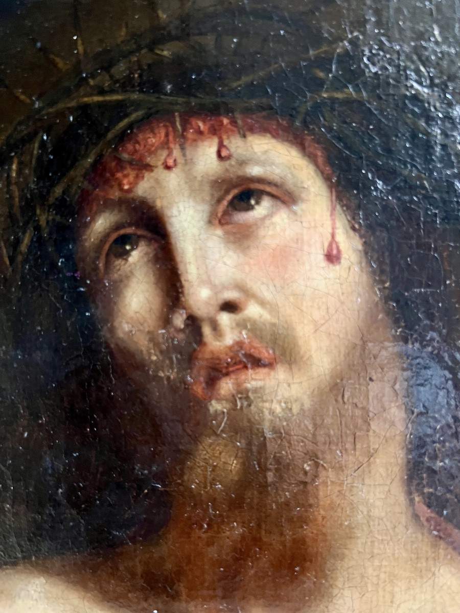 Huile sur toile -Christ couronné d'épines - XVIIè-photo-2