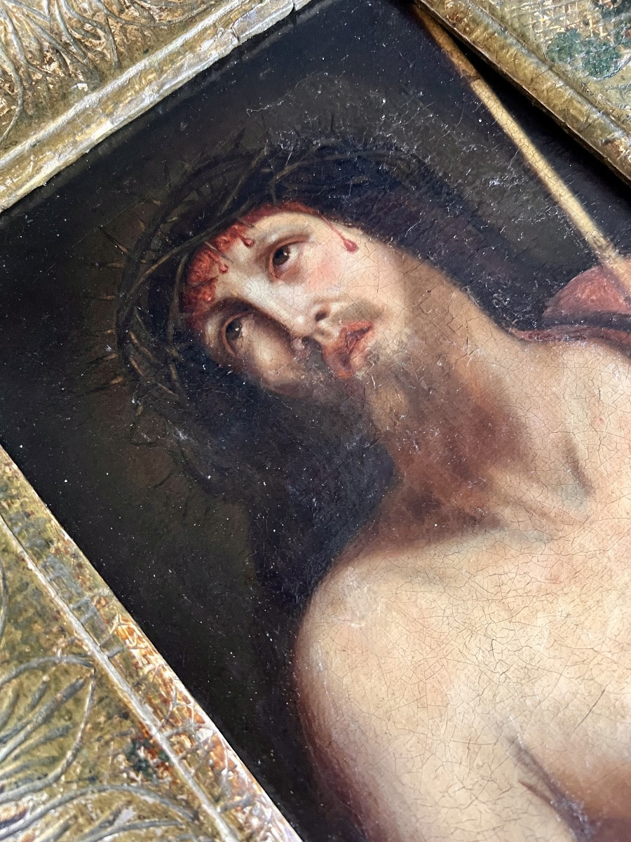 Huile sur toile -Christ couronné d'épines - XVIIè-photo-3
