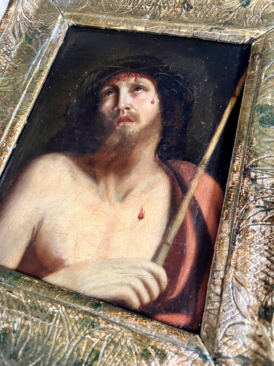 Huile sur toile -Christ couronné d'épines - XVIIè-photo-5