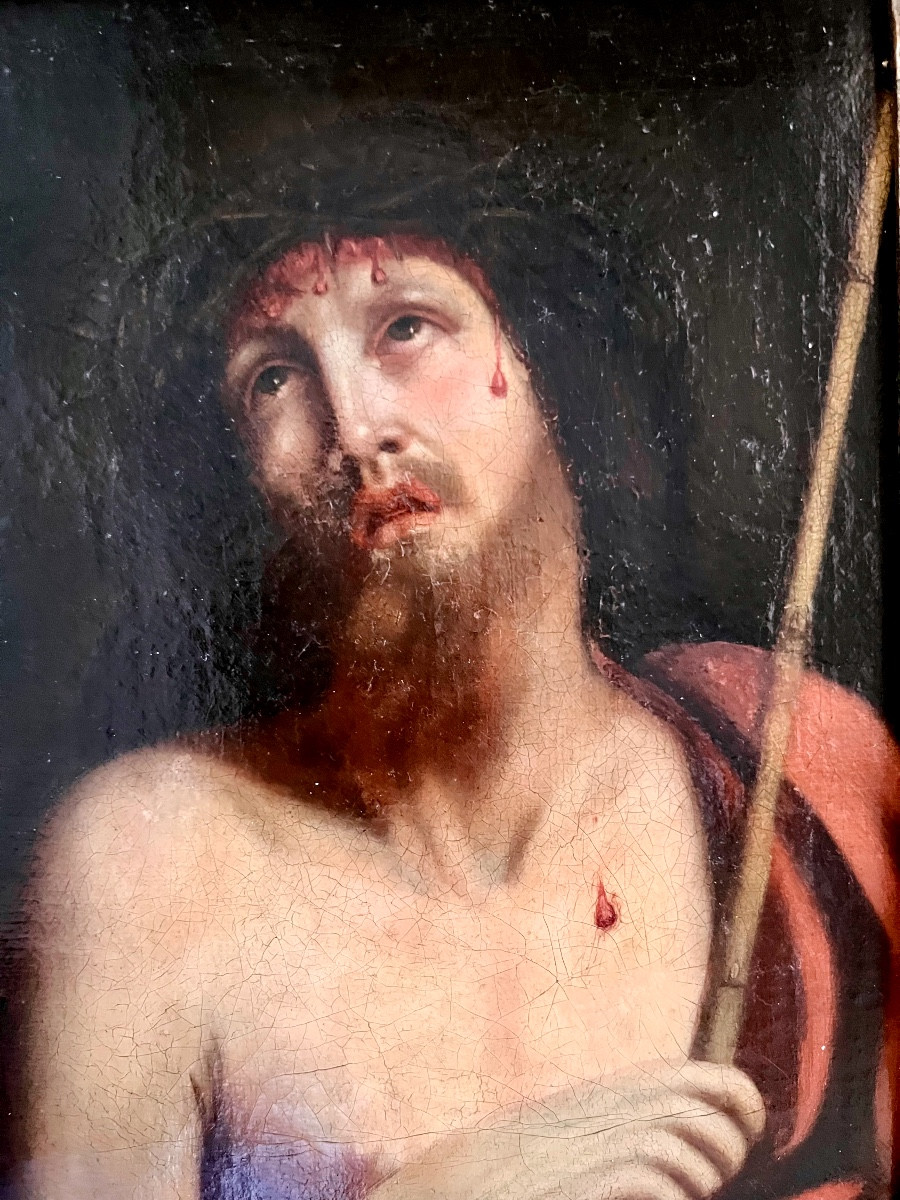 Huile sur toile -Christ couronné d'épines - XVIIè