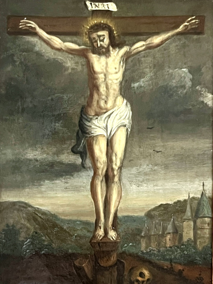 Oil On Copper - Christ On The Cross - 18th Century - Central Europe
