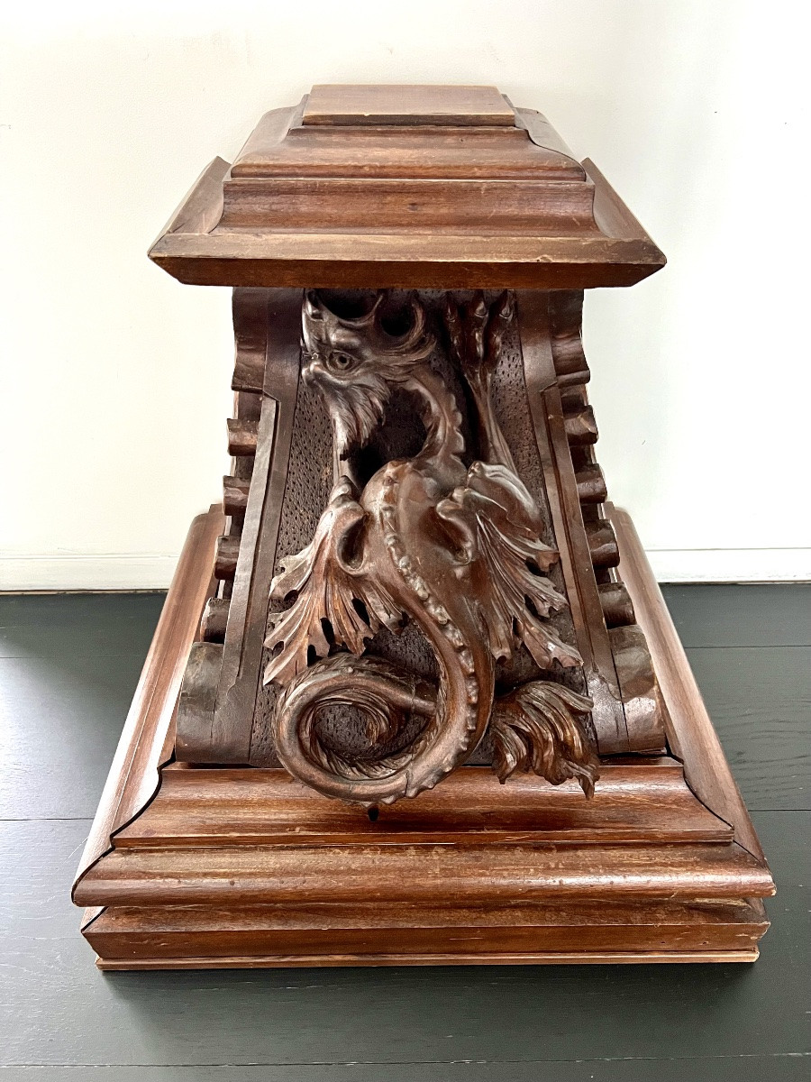 Carved Wooden Architectural Ornament - Neo-gothic Style - Fantastic Dragon - 19th Century-photo-1