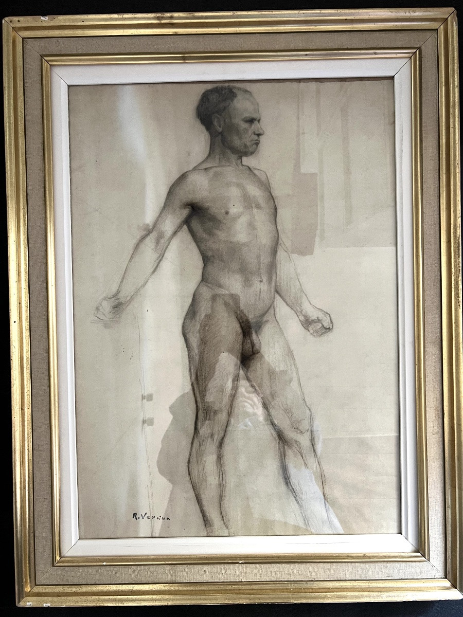 Academic Drawing From The Late 19th Century – Male Anatomical Study Signed R. Vercru.-photo-2