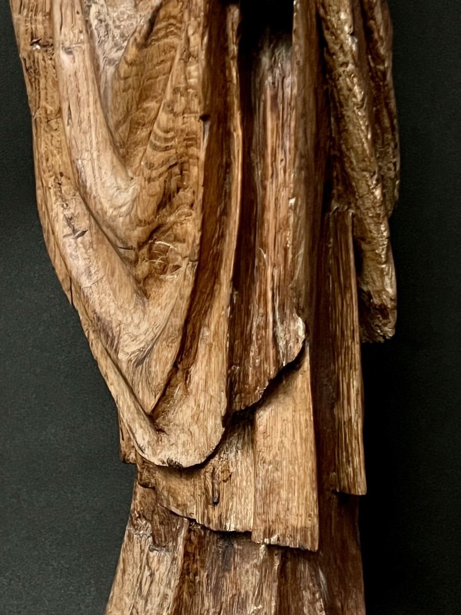 Statue gothique en bois représentant un évêque – XIVe / XVe siècle-photo-5