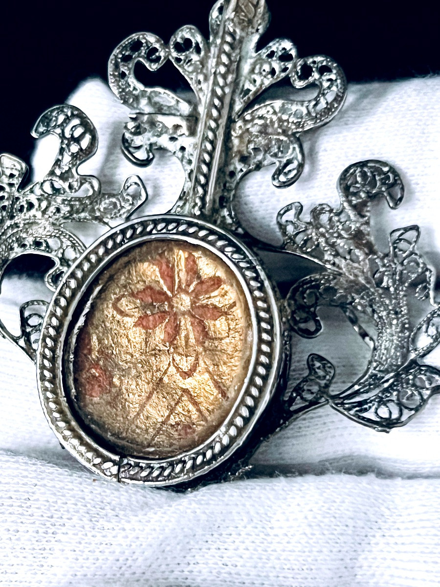 Filigree Silver Reliquary – Relic Of Saint Felix Of Cantalice – 18th/19th Century-photo-3