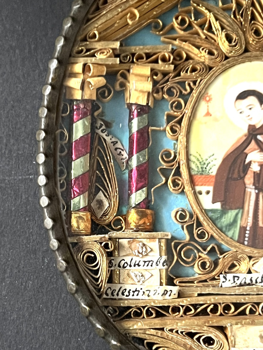 Reliquary In Paperolles With Saint Pascal Baylon – 18th / 19th Century – Italy-photo-2