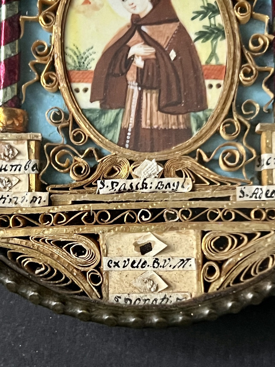 Reliquary In Paperolles With Saint Pascal Baylon – 18th / 19th Century – Italy-photo-4