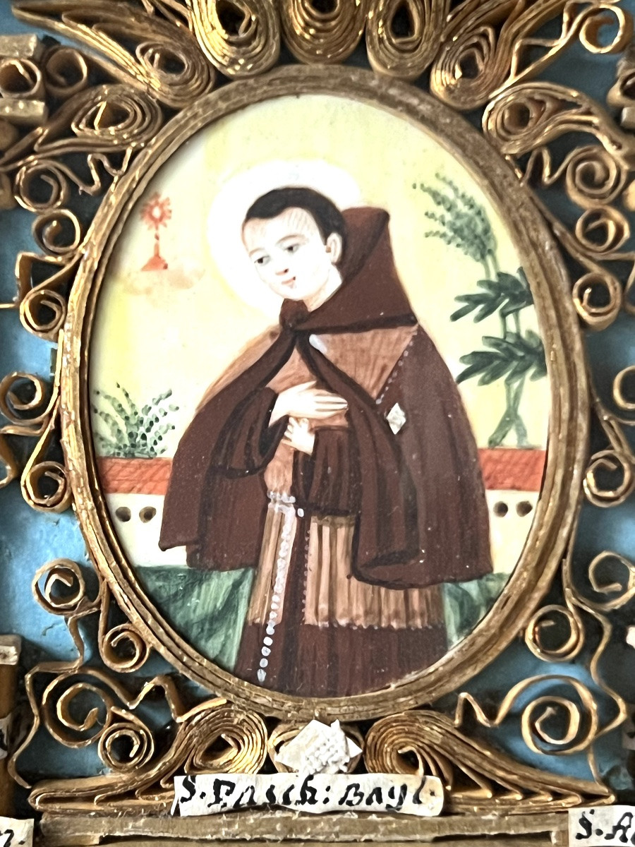 Reliquary In Paperolles With Saint Pascal Baylon – 18th / 19th Century – Italy-photo-5