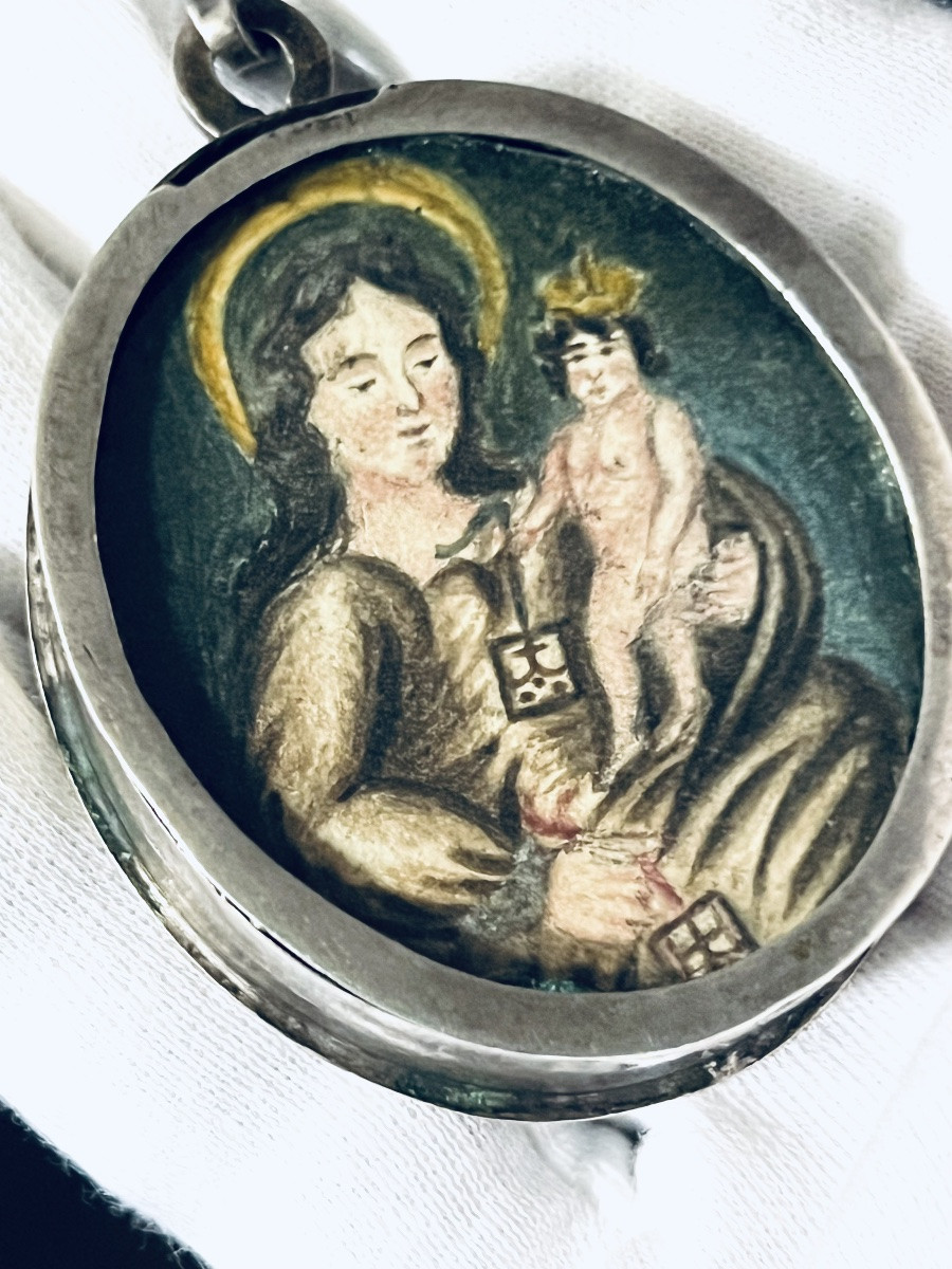 Double-sided Reliquary Medallion – Saint Francis Of Assisi & Virgin Of Mount Carmel – 18th/19th Century-photo-5