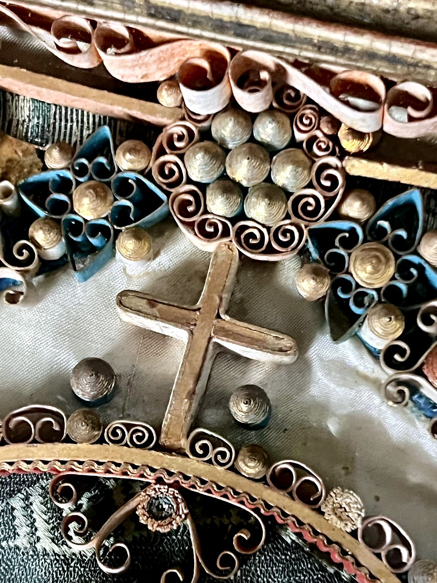 Baroque Reliquary Paperolles Containing Numerous Relics Of Holy Martyrs - 19th Century-photo-3
