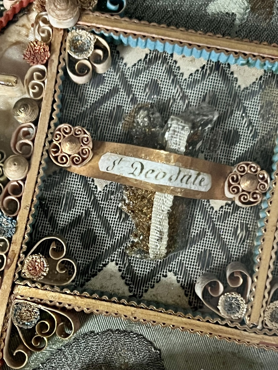 Baroque Reliquary Paperolles Containing Numerous Relics Of Holy Martyrs - 19th Century-photo-3