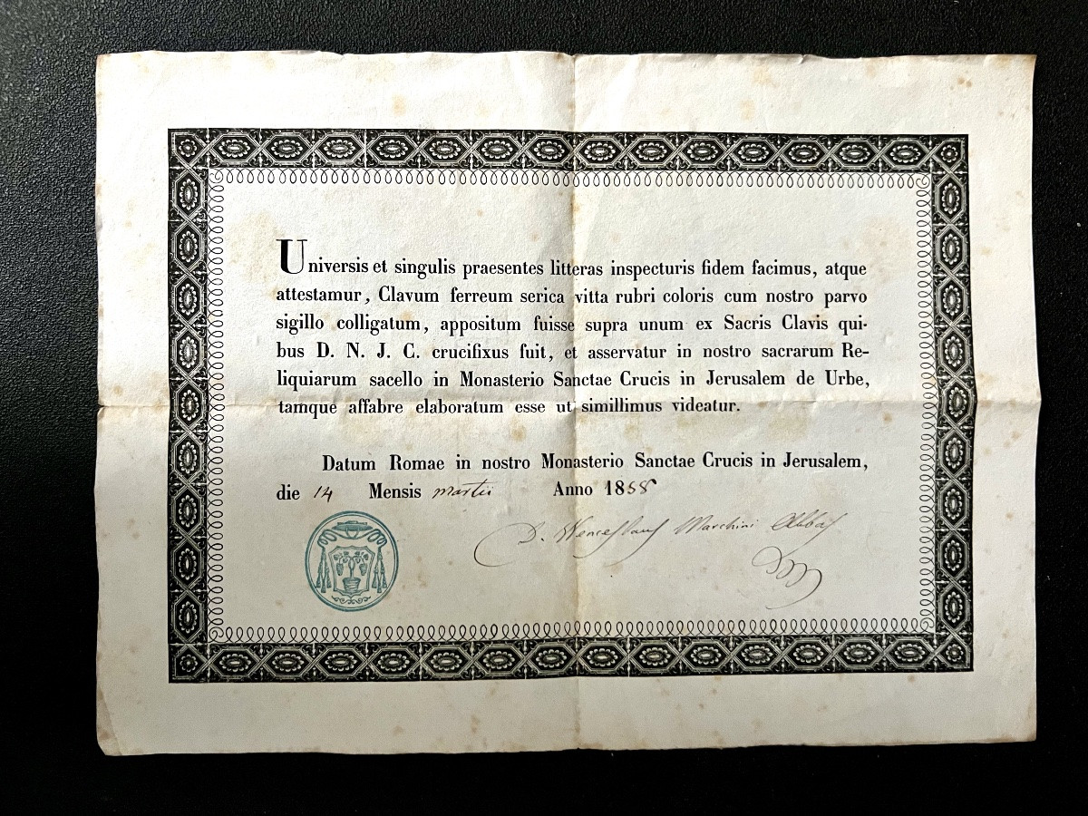 Passion Nail – Contact Relic With Handwritten Certificate Dated 1858-photo-5