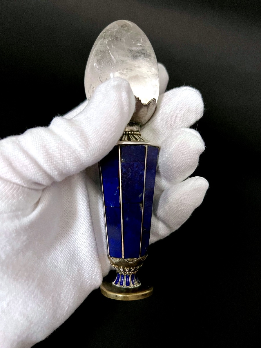 Cachet maçonnique en cristal de roche, lapis-lazuli, émail et argent  – Fin XIXe / début XXe-photo-2