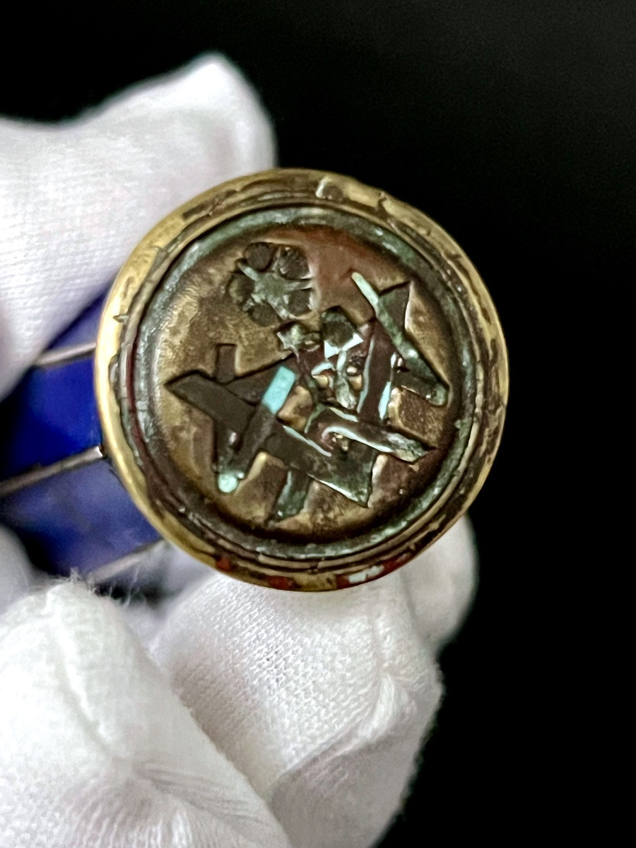 Cachet maçonnique en cristal de roche, lapis-lazuli, émail et argent  – Fin XIXe / début XXe-photo-3