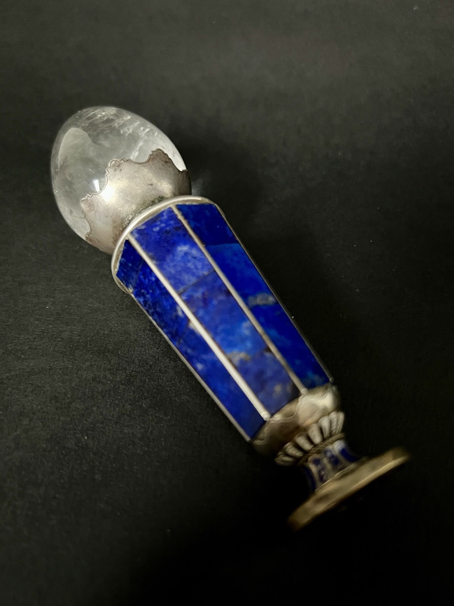 Cachet maçonnique en cristal de roche, lapis-lazuli, émail et argent  – Fin XIXe / début XXe-photo-4