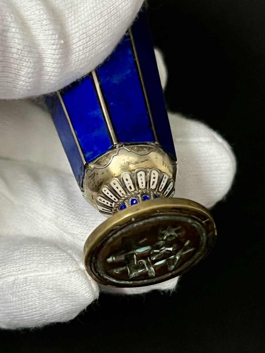 Cachet maçonnique en cristal de roche, lapis-lazuli, émail et argent  – Fin XIXe / début XXe-photo-7