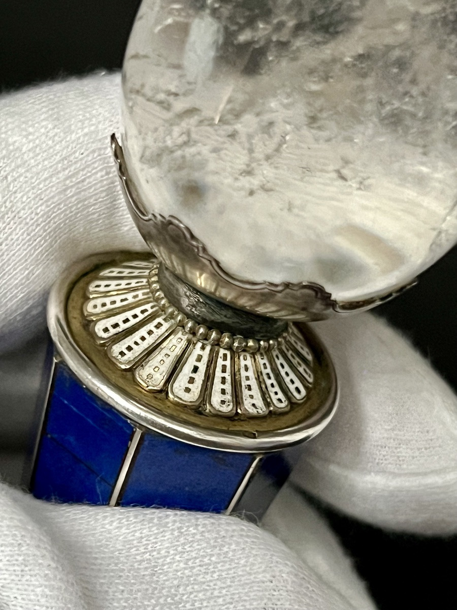 Cachet maçonnique en cristal de roche, lapis-lazuli, émail et argent  – Fin XIXe / début XXe-photo-8