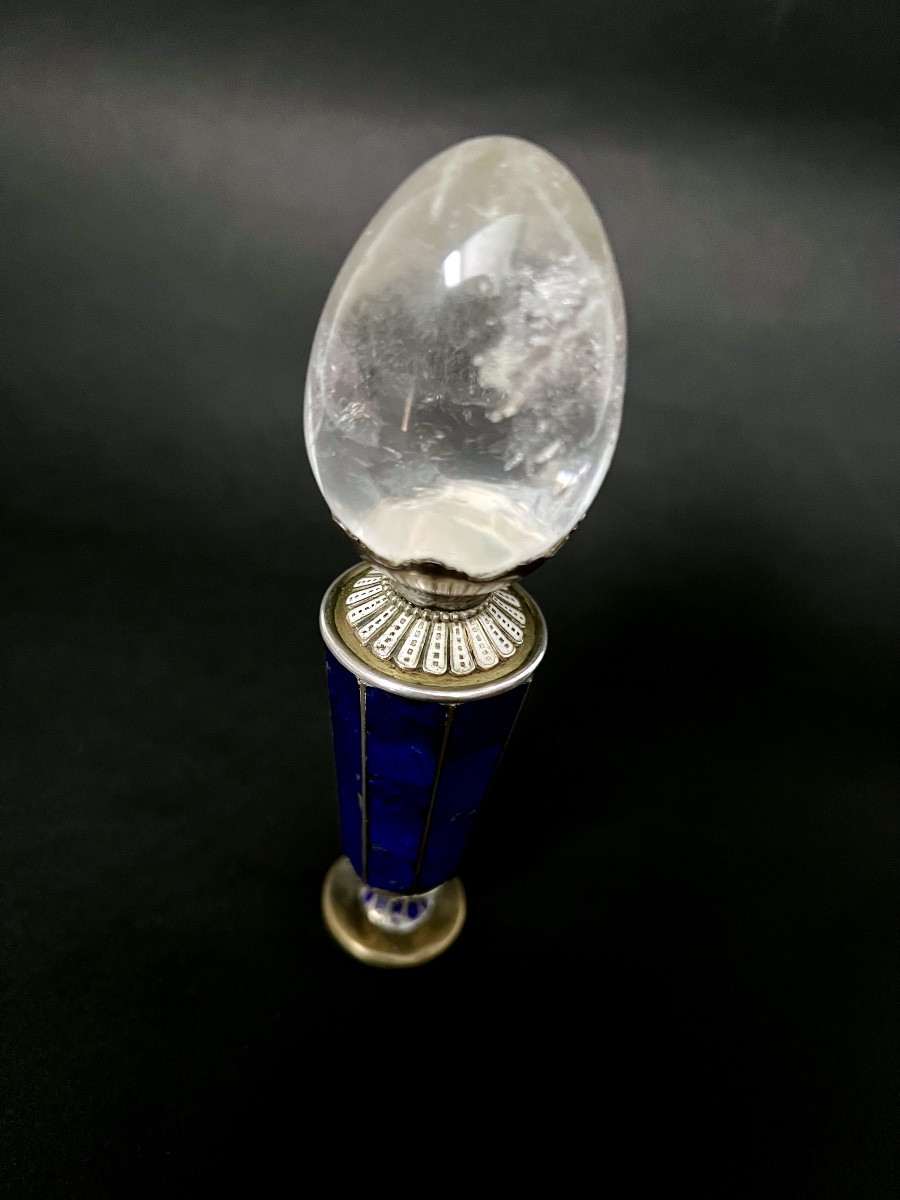 Cachet maçonnique en cristal de roche, lapis-lazuli, émail et argent  – Fin XIXe / début XXe