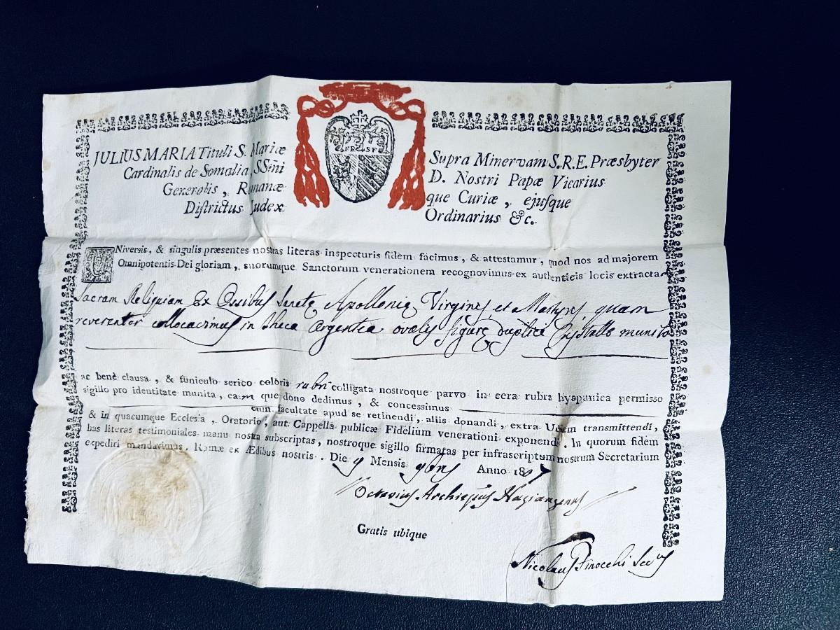 Authentic Reliquary With Relic Of Saint Apollonia (ex Ossibus) - Rome - 1801-photo-1