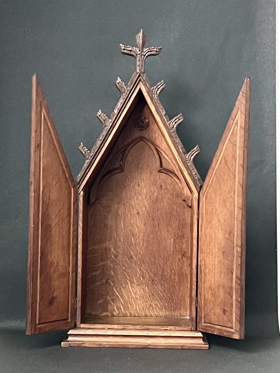 Chapelle gothique ouvrante – chêne sculpté – XIXe siècle-photo-3