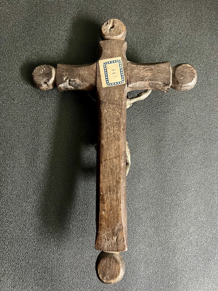 Antique Carved Wooden Crucifix And Polychrome Alloy Christ – 17th Or 18th Century – Italy-photo-6