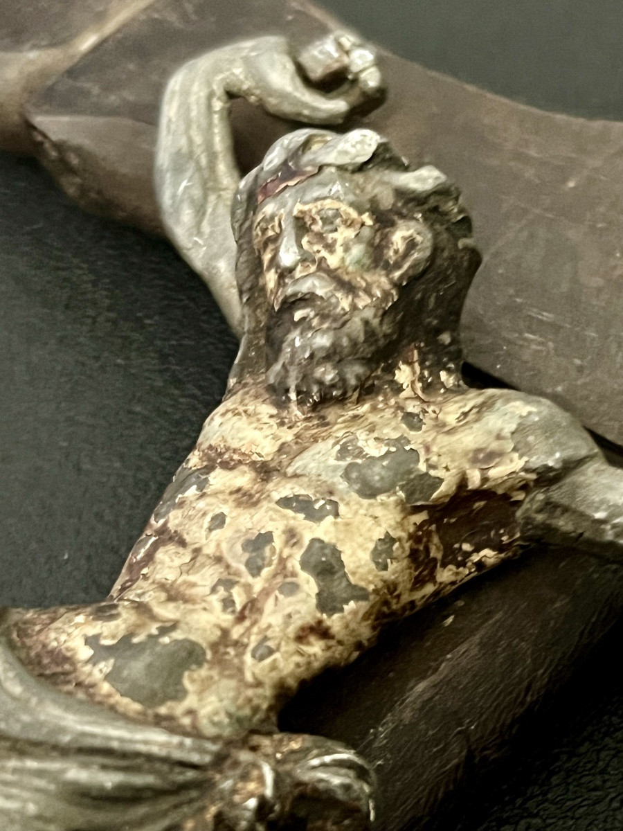 Antique Carved Wooden Crucifix And Polychrome Alloy Christ – 17th Or 18th Century – Italy-photo-7