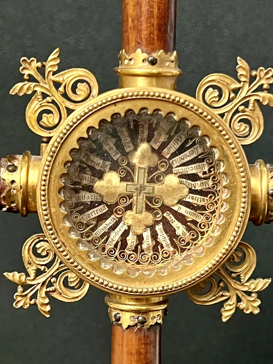 Reliquaire XIXᵉ – Vraie Croix & 20 Saints – Sceau épiscopal intact - Italie-photo-2