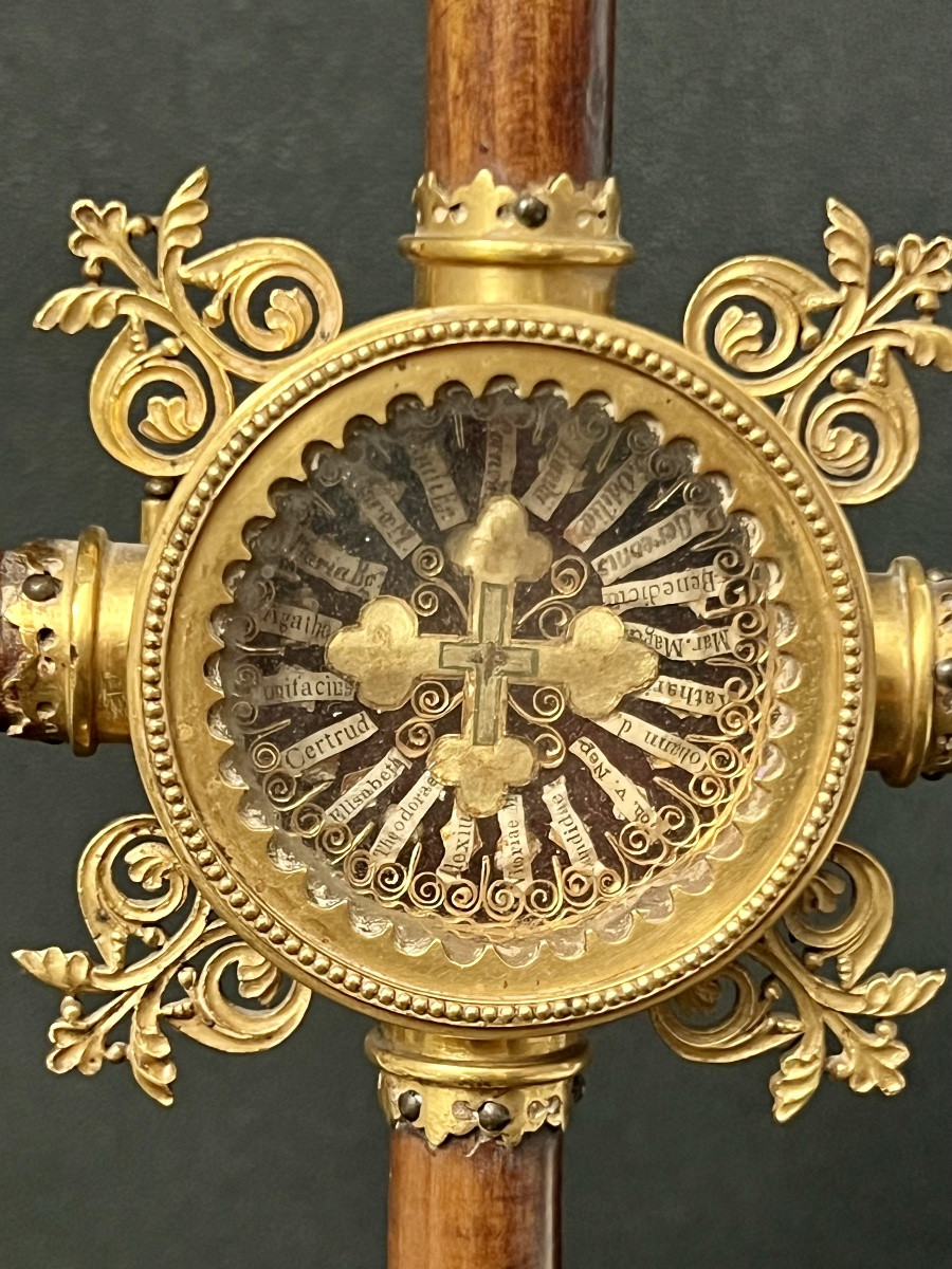 Reliquaire XIXᵉ – Vraie Croix & 20 Saints – Sceau épiscopal intact - Italie-photo-4