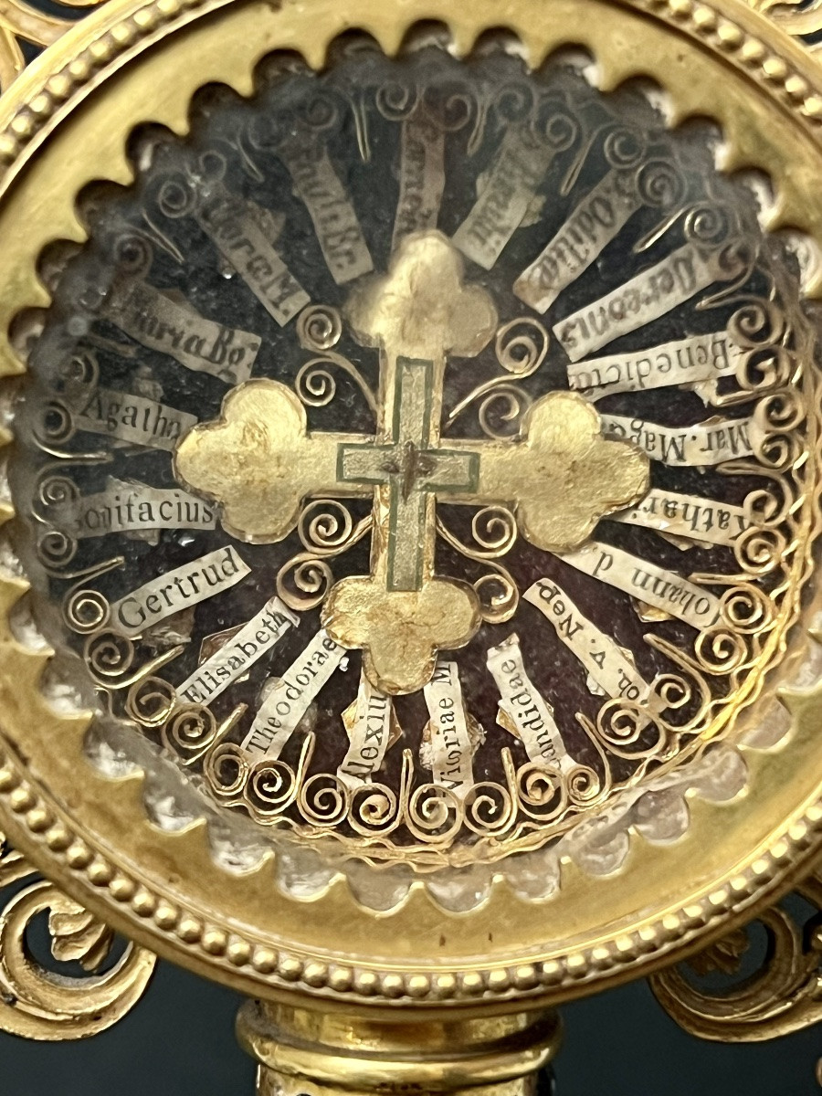 Reliquaire XIXᵉ – Vraie Croix & 20 Saints – Sceau épiscopal intact - Italie-photo-5