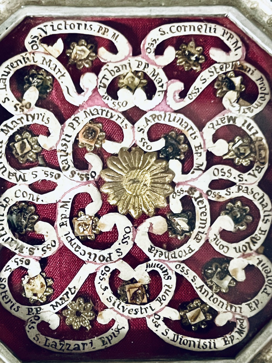 Reliquaire collectif en argent avec 18 reliques , XIXe siècle - Italie -photo-3
