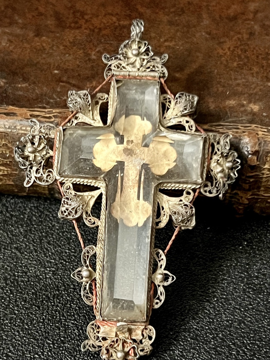 Reliquaire en croix de cristal  contenant un fragment de la Vraie Croix, XVIIIe siècle-photo-1