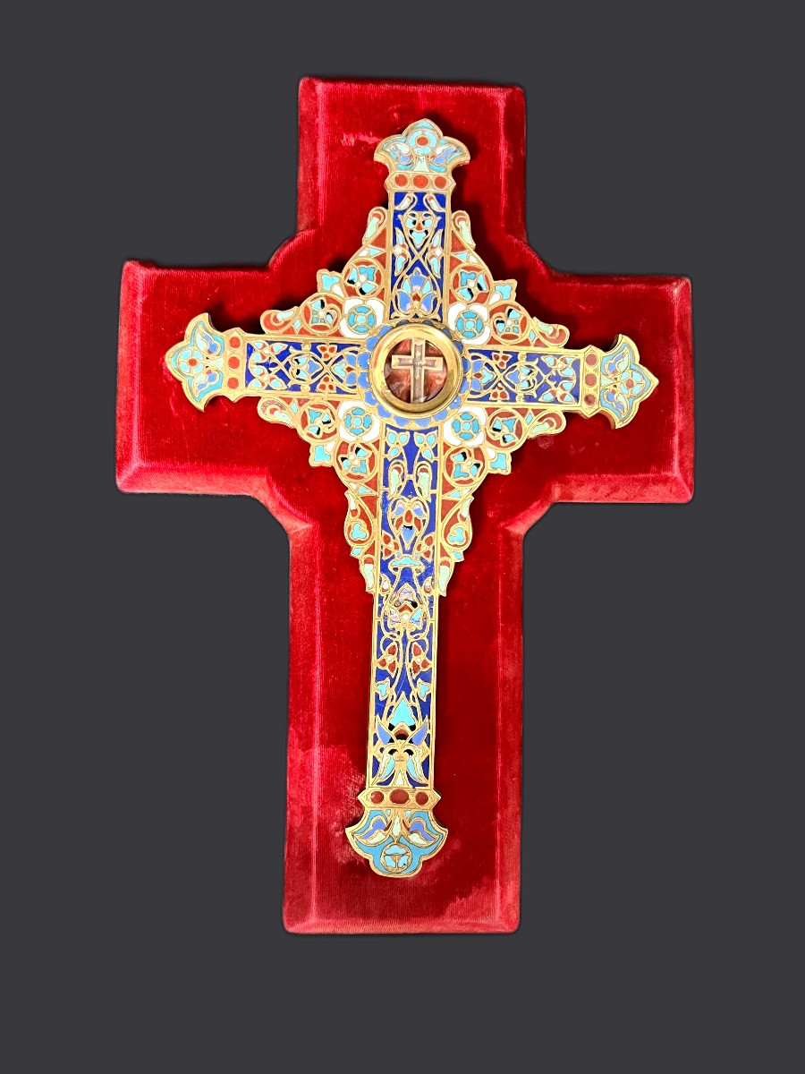 Croix reliquaire de la Vraie Croix – émail cloisonné – XIXe siècle avec authentique-photo-2