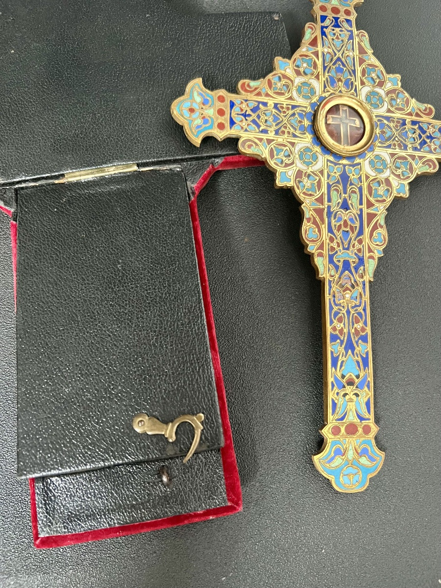 Croix reliquaire de la Vraie Croix – émail cloisonné – XIXe siècle avec authentique-photo-2