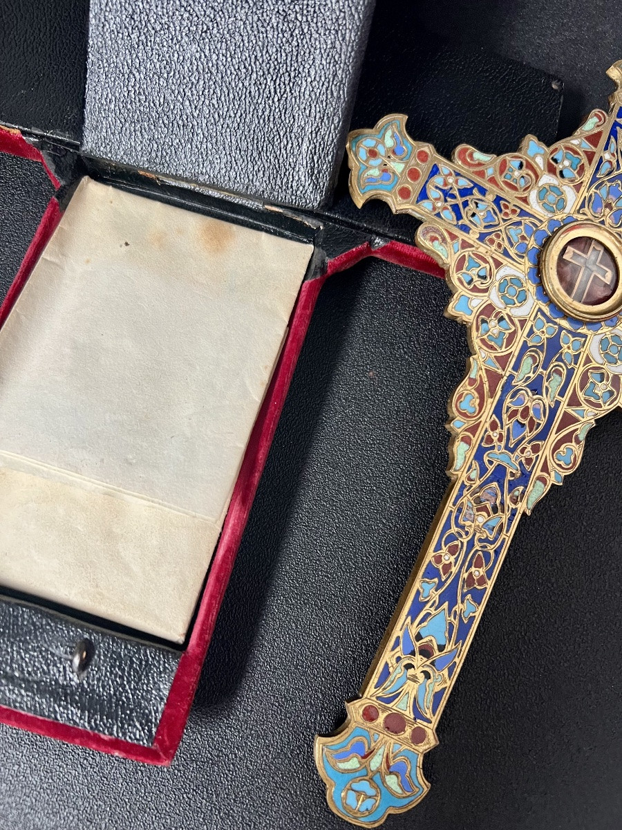 Croix reliquaire de la Vraie Croix – émail cloisonné – XIXe siècle avec authentique-photo-3